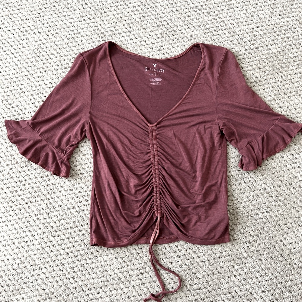 American Eagle Soft & Sexy Cinched Front Cropped Shirt